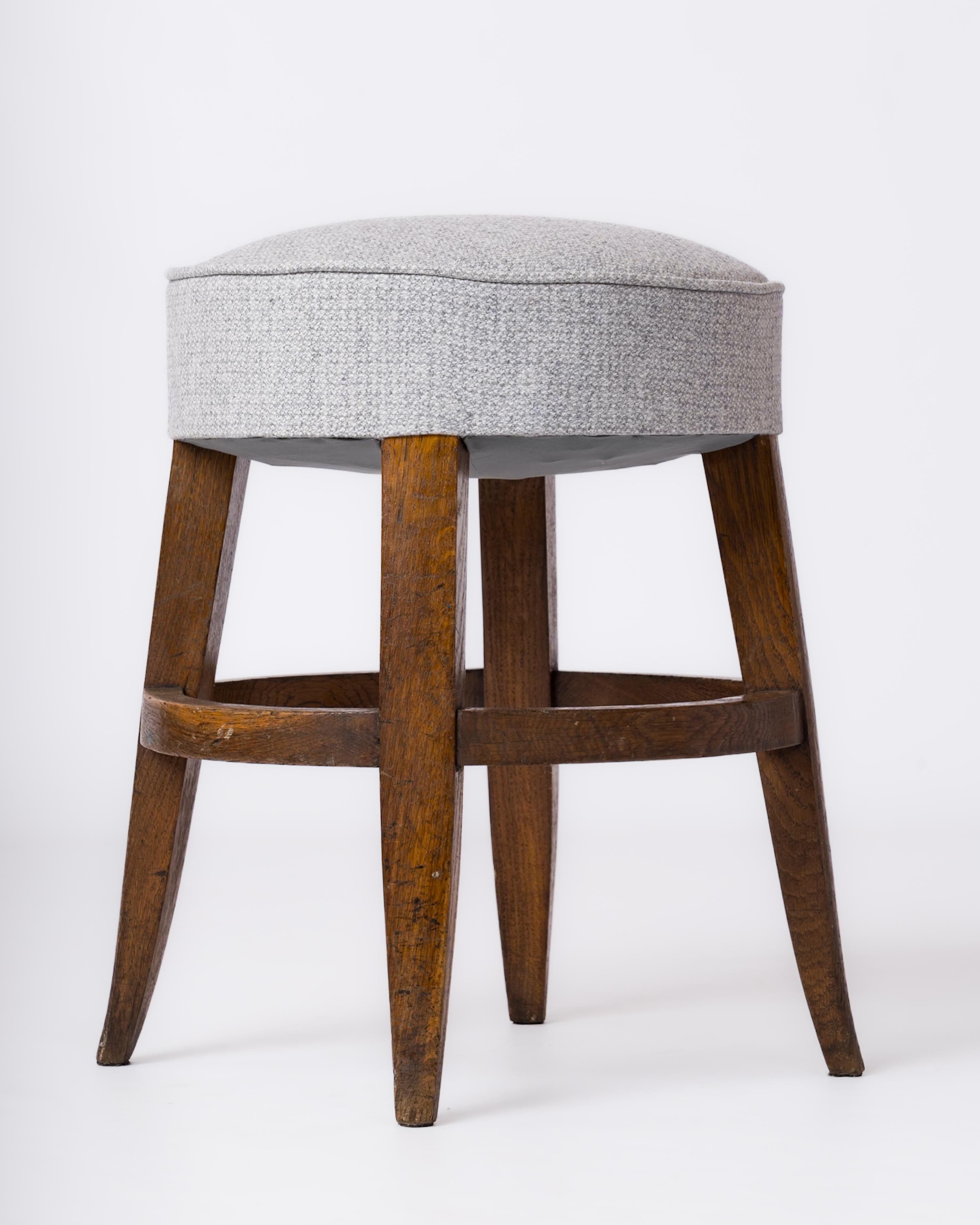 Darkened Oak Four Legged Upholstered Art Deco Stool - France 1930's (Französisch) im Angebot