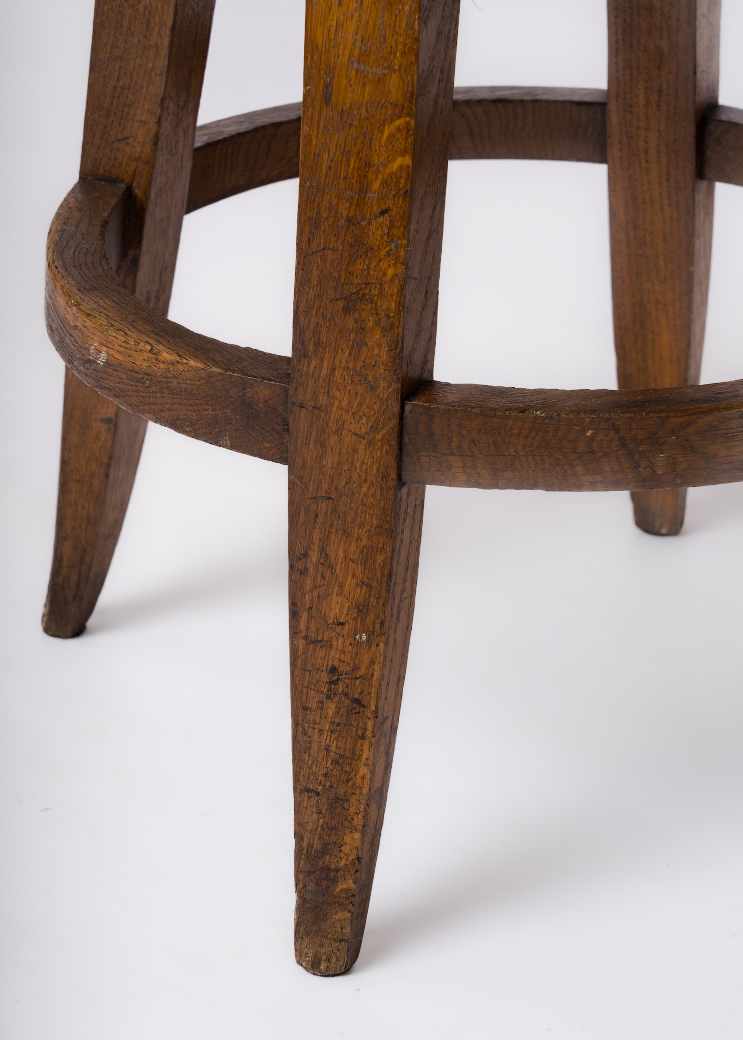 Darkened Oak Four Legged Upholstered Art Deco Stool - France 1930's im Zustand „Gut“ im Angebot in New York, NY