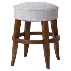 Darkened Oak Four Legged Upholstered Art Deco Stool - France 1930
s