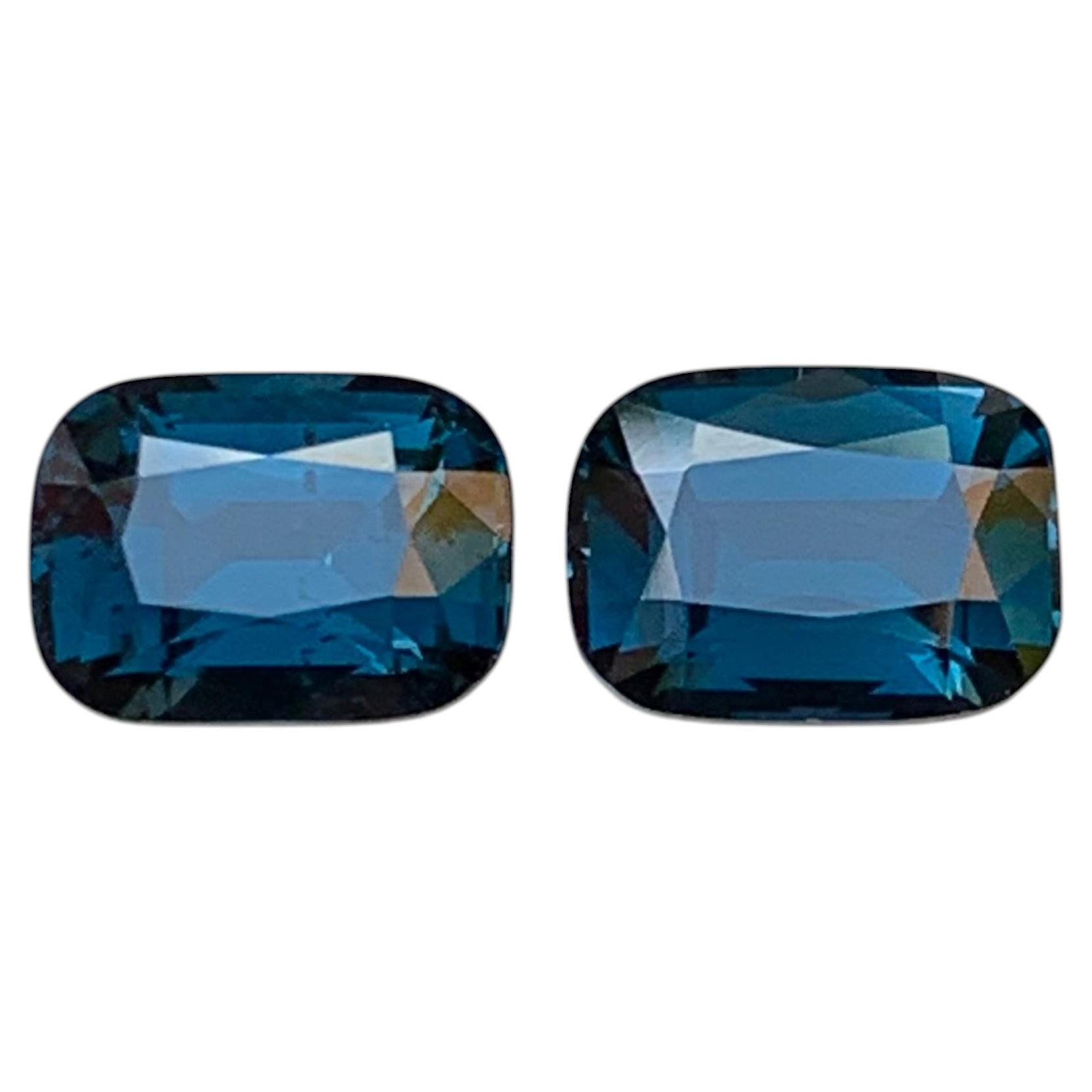Darkish Blue Natural Spinel Perfect Pair 3.76 Carat Cushion Cut Loose Gemstones