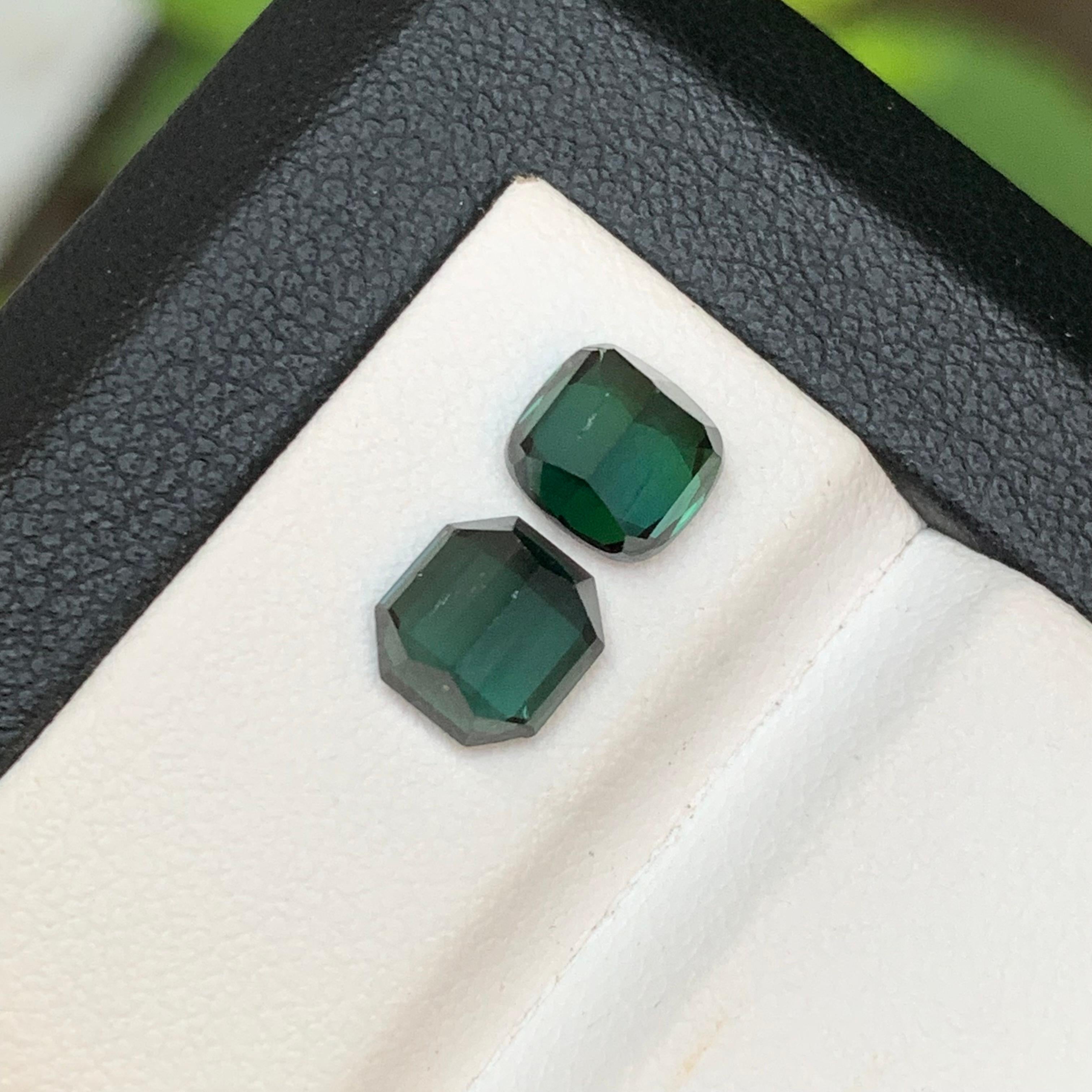 Cushion Cut Darkish Green & Bluish Green Natural Tourmaline Gemstones 2.95 Ct for Jewelry For Sale
