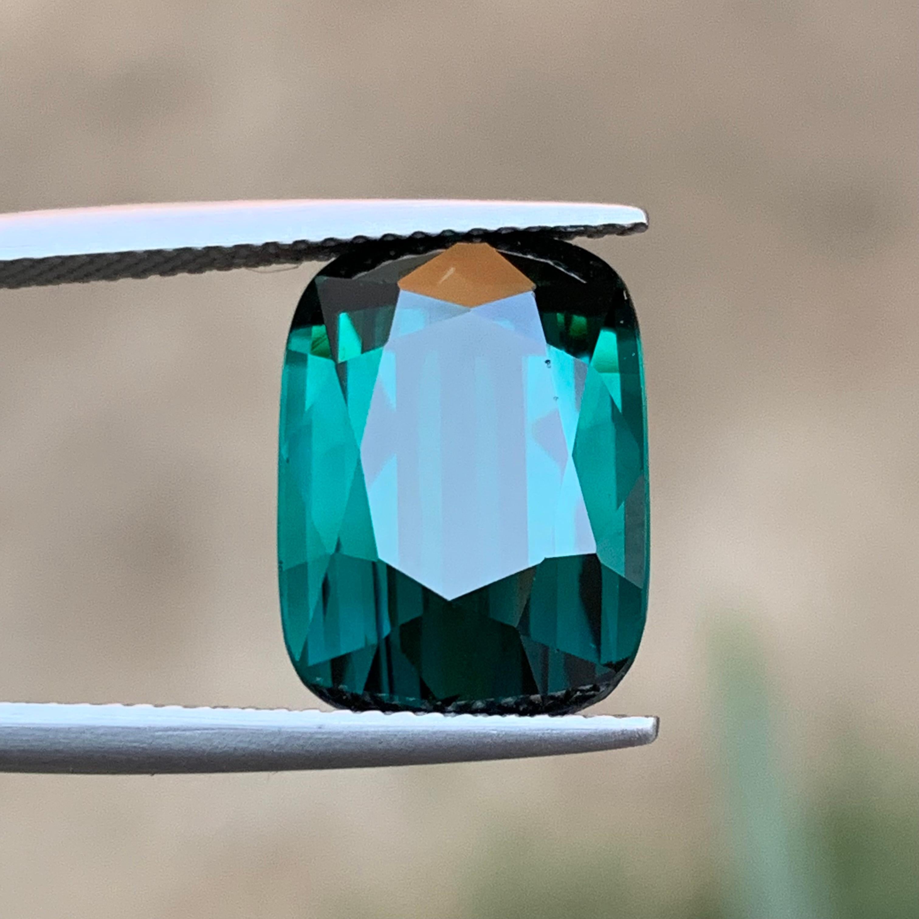 Bague en tourmaline naturelle bleu indicolite foncé taille coussin 10 carats en vente 2