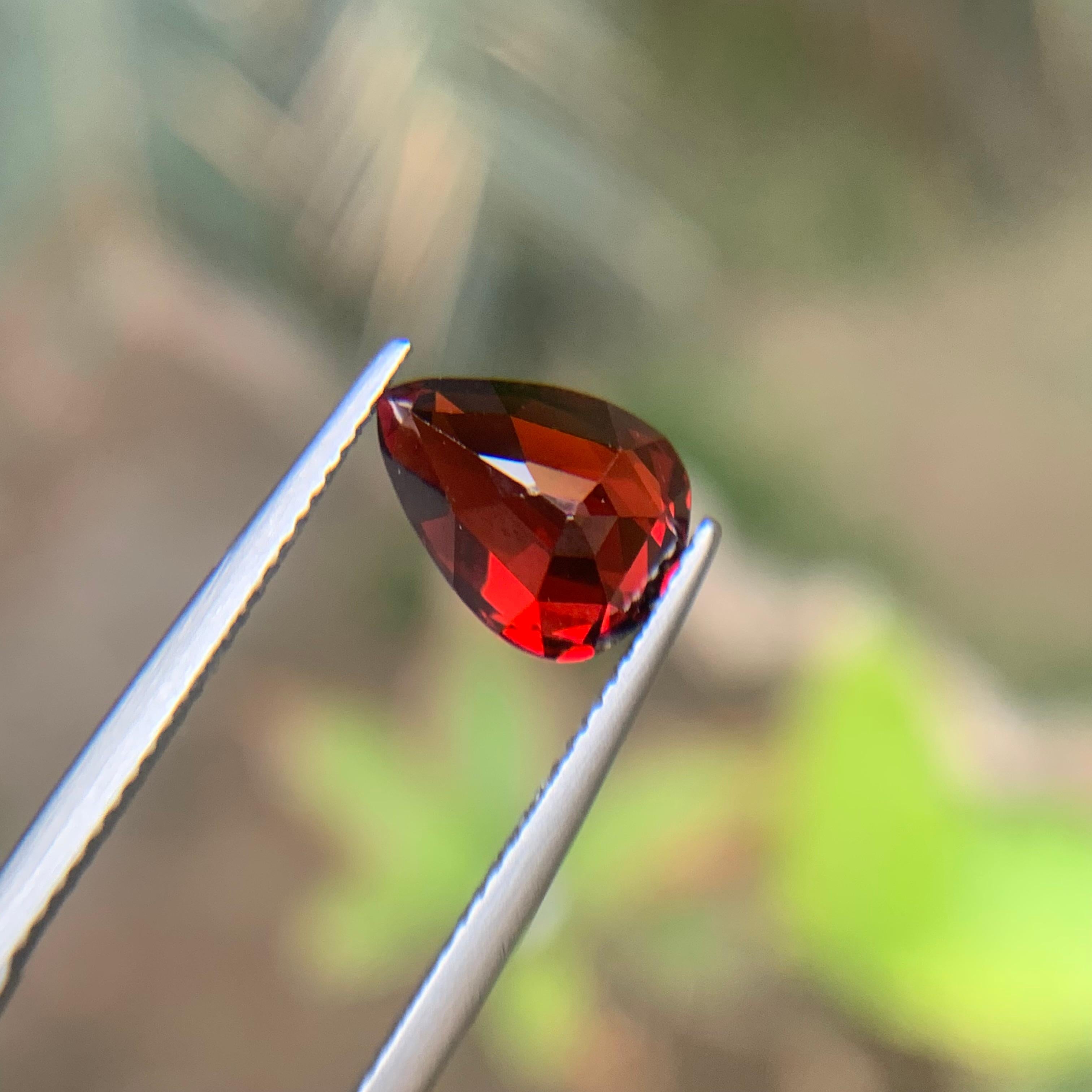 Women's or Men's Darkish Red Rhodolite Garnet 4 Ct Natural Loose Gemstone Pear Cut for Ring Jewel For Sale