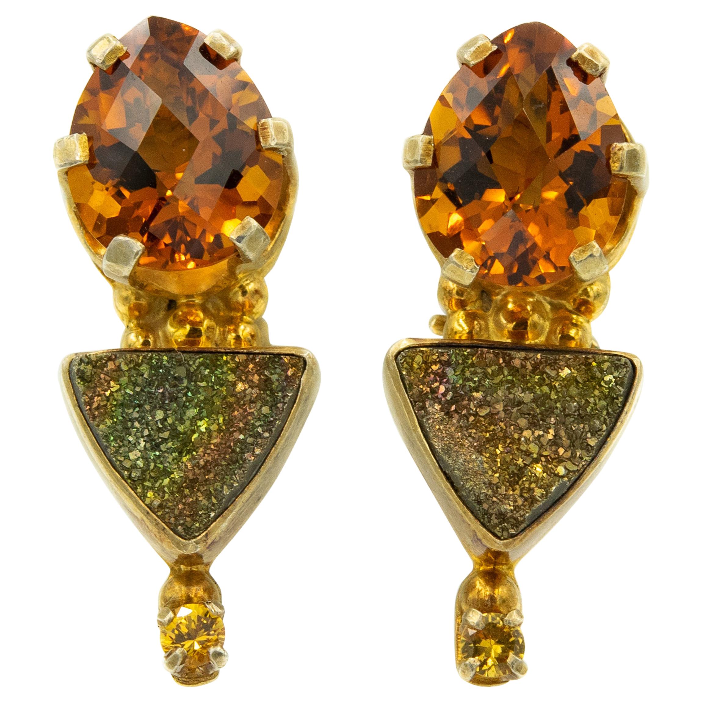 Darla N. Nordstrom Citrine and Druzy Gold Plated Sterling Silver Drop Earrings