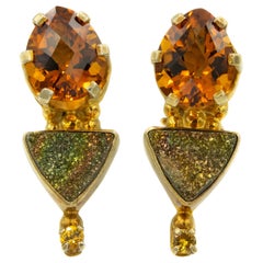 Darla N. Nordstrom Boucles d'oreilles en goutte en argent sterling plaqué or avec citrines et druzes