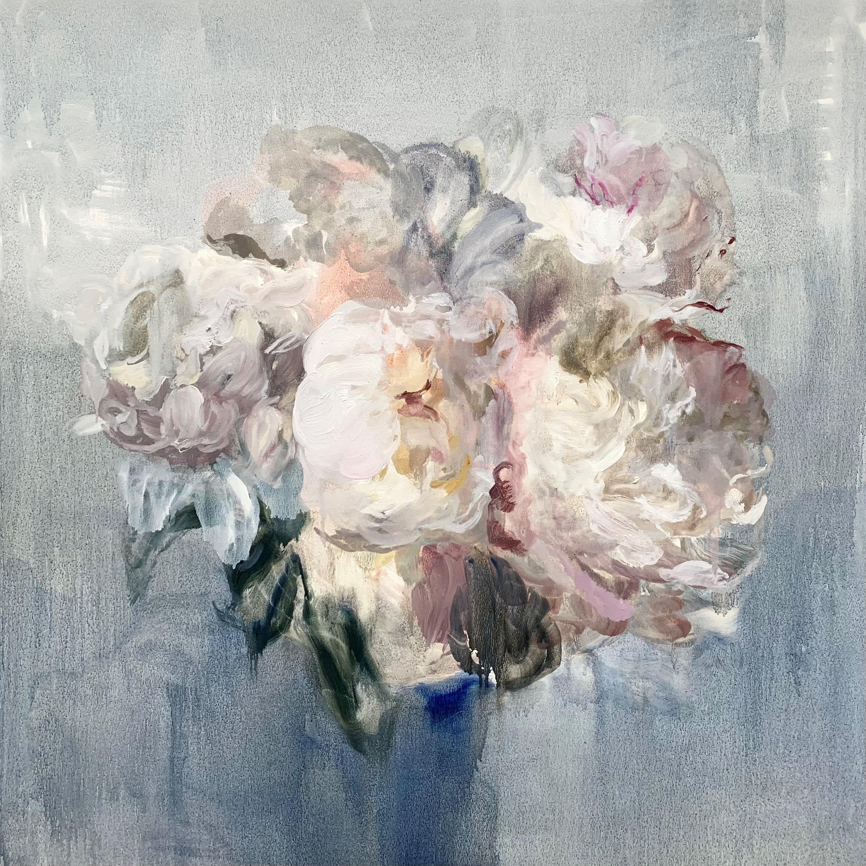 Darlene Cole Figurative Painting - Reverie (peonies in the mist)