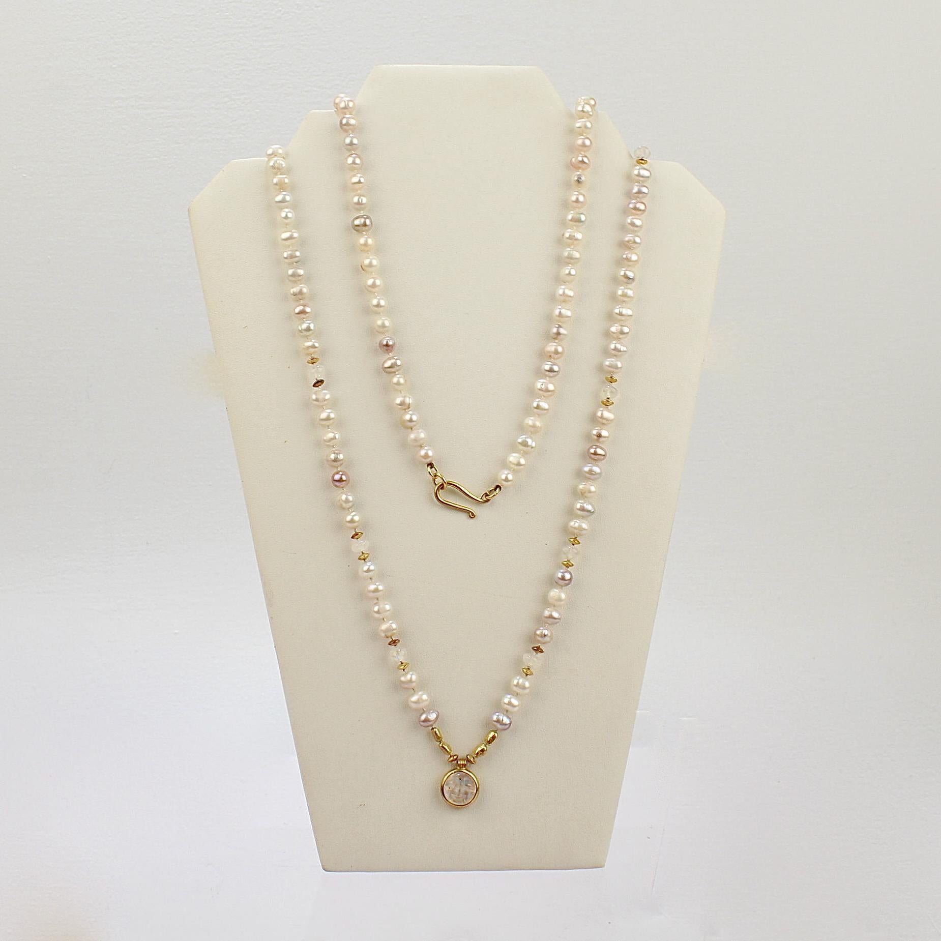 Darlene de Sedle Pearl 22 Karat Gold and Moonstone Necklace For Sale at ...