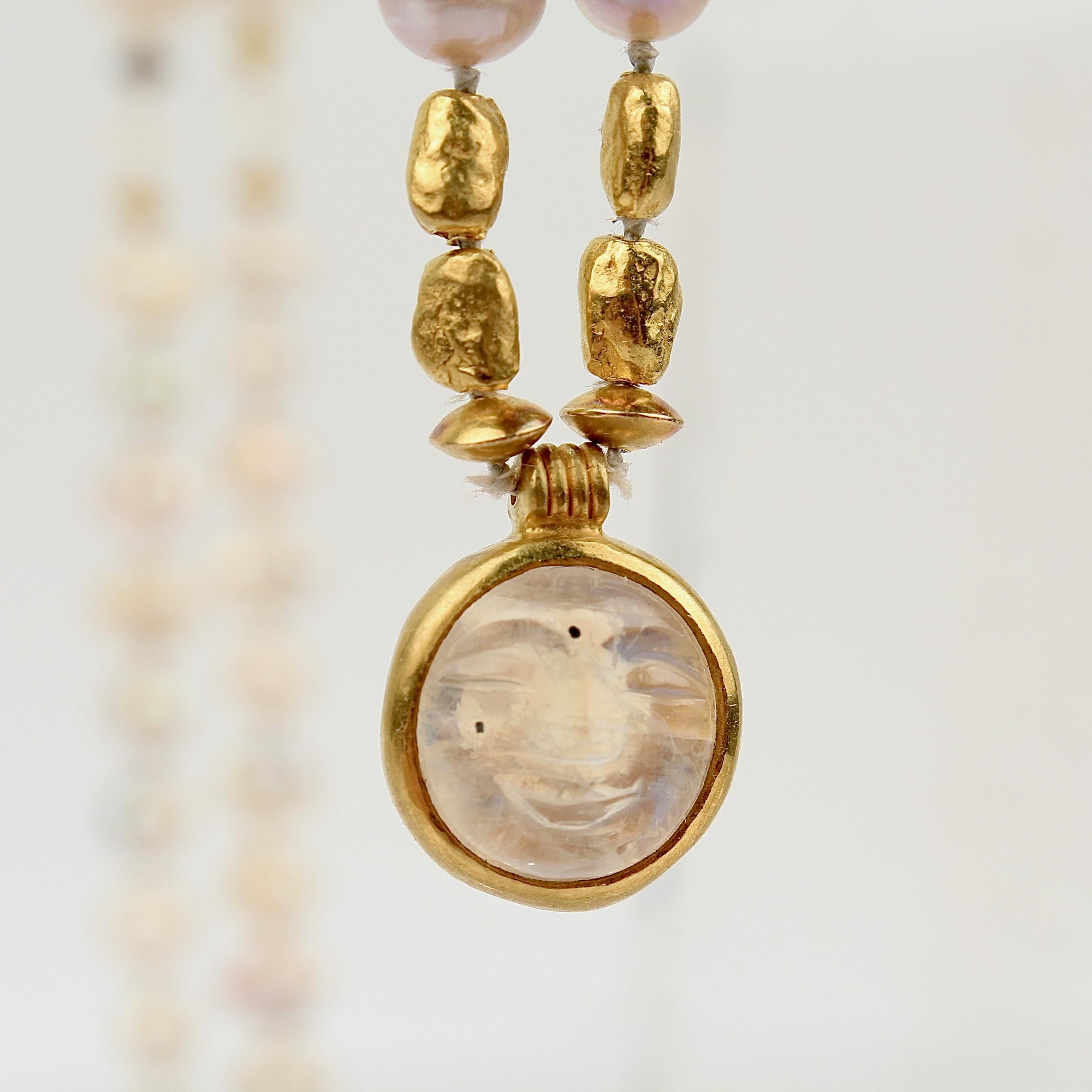 Modern Darlene de Sedle Pearl 22 Karat Gold and Moonstone Necklace