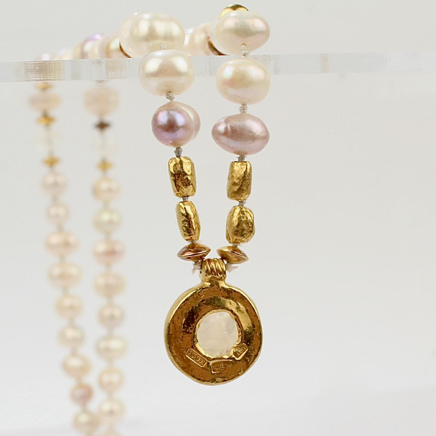 Bead Darlene de Sedle Pearl 22 Karat Gold and Moonstone Necklace