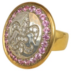 Darlene deSedle Fleur-De-Lis Ring – Diamonds & Pink Sapphires 22K Gold & Silver