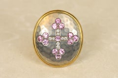 Medieval Cross Ring – Diamonds & Pink Sapphires 22K Gold & Silver