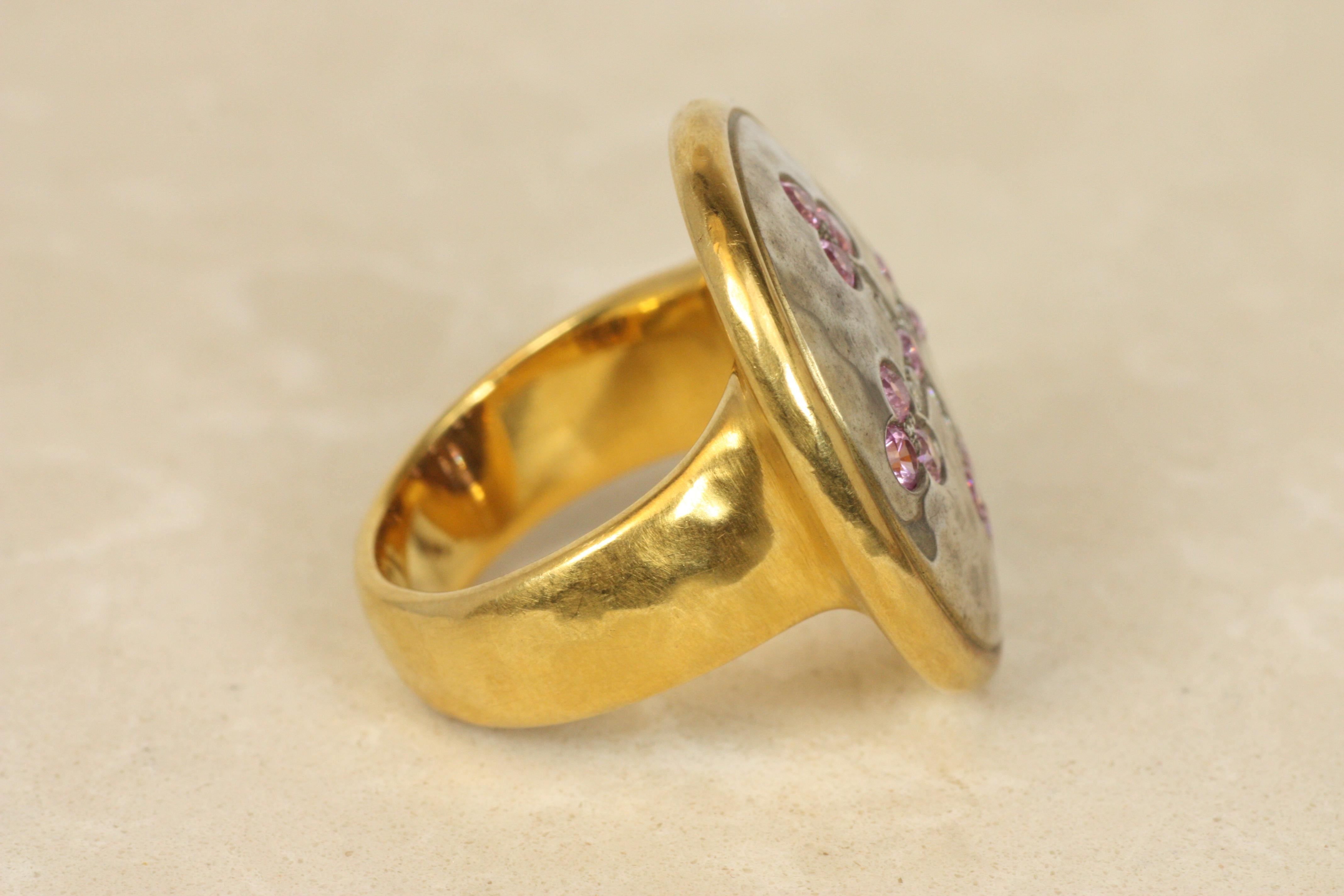 Women's or Men's Darlene deSedle Medieval Cro Ring – Diamonds & Pink Sapphires 22K Gold & Silver For Sale
