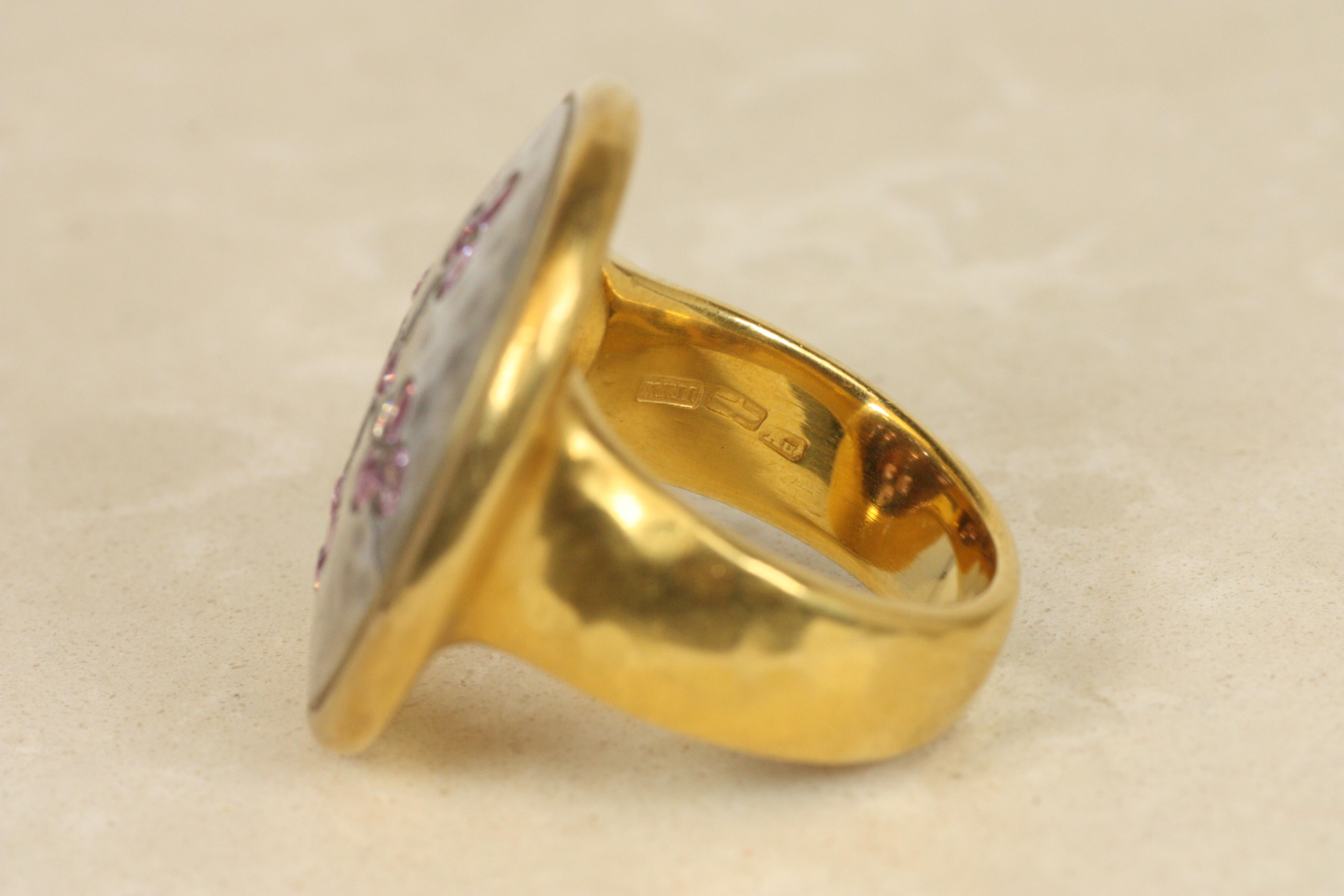 Darlene deSedle Medieval Cro Ring – Diamonds & Pink Sapphires 22K Gold & Silver For Sale 1