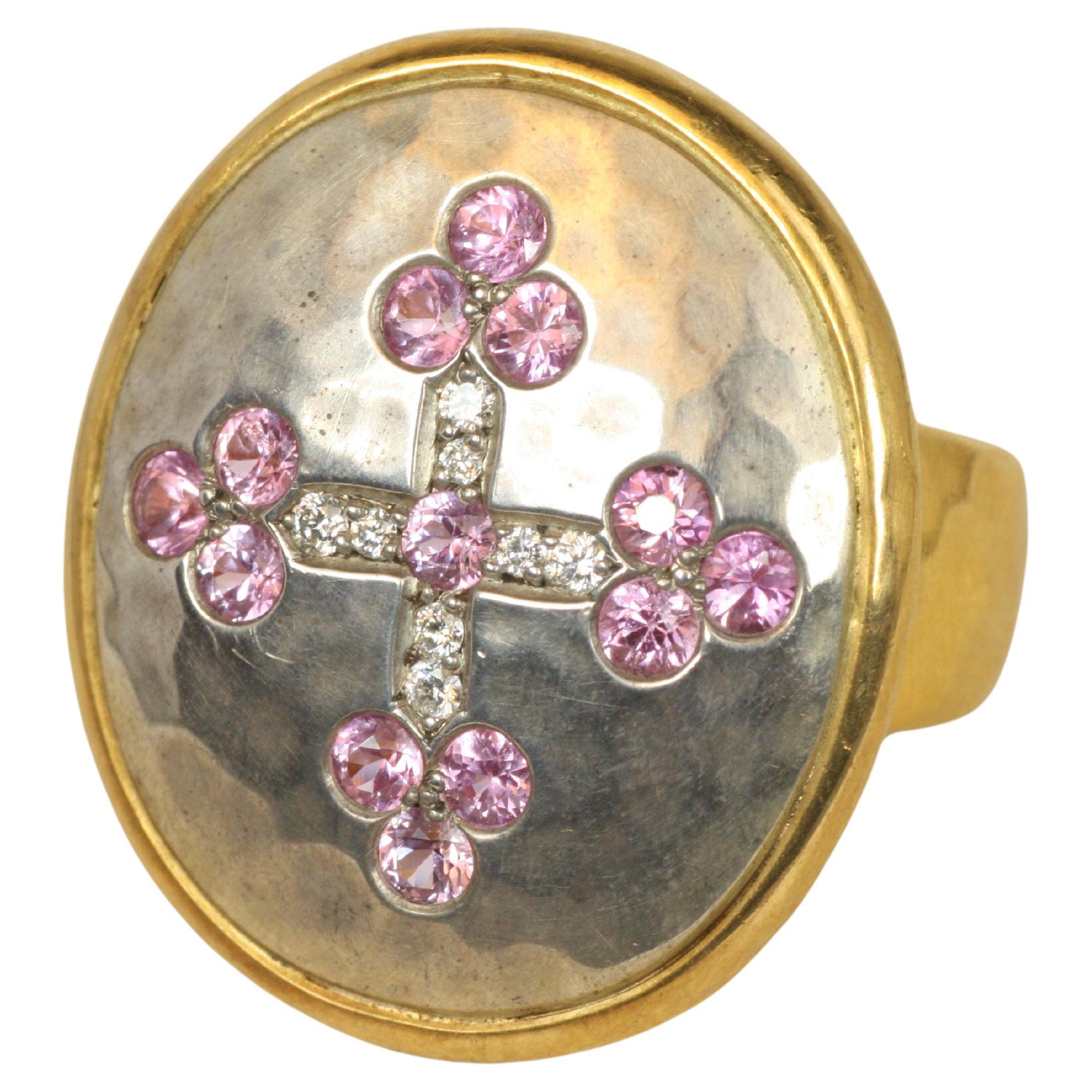 Darlene deSedle Medieval Cro Ring – Diamonds & Pink Sapphires 22K Gold & Silver