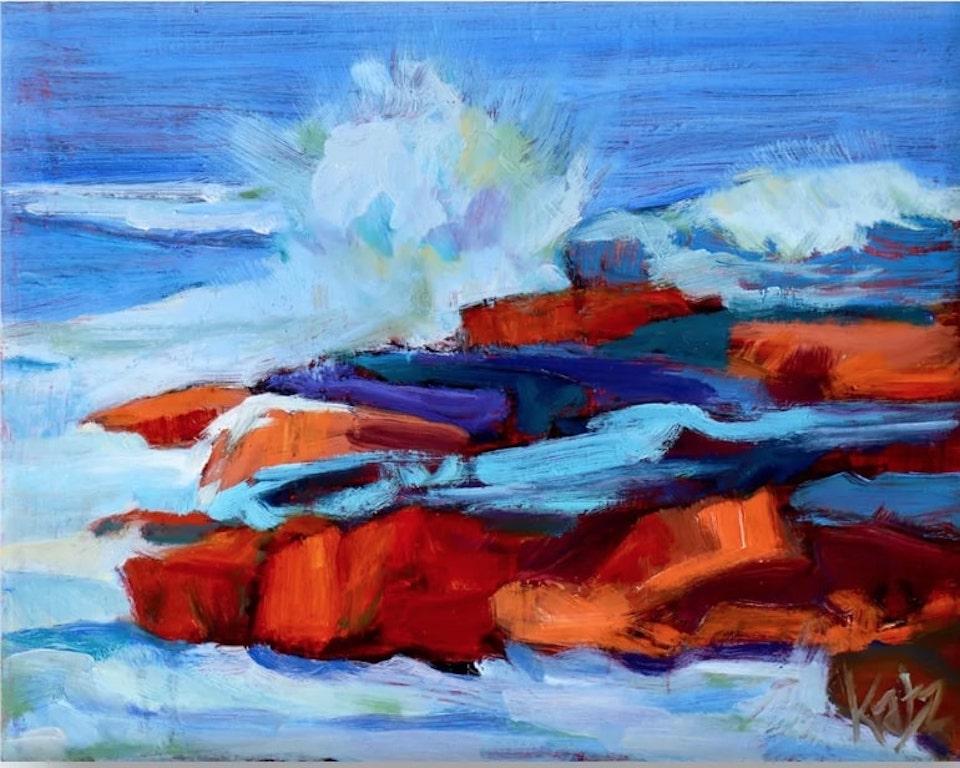 Landscape Painting di Darlene Katz - Paesaggio marino espressionista, "Impatto