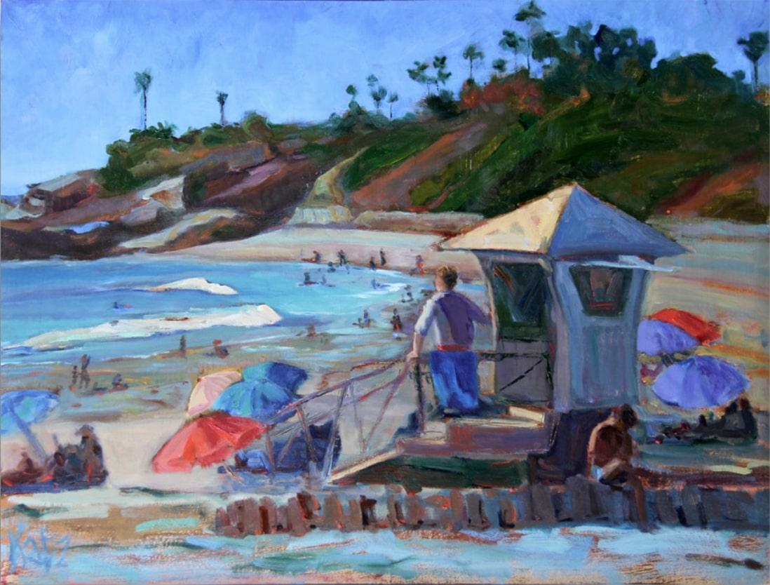 Landscape Painting de Darlene Katz - Paisaje marino impresionista, "Zumbido en la playa"