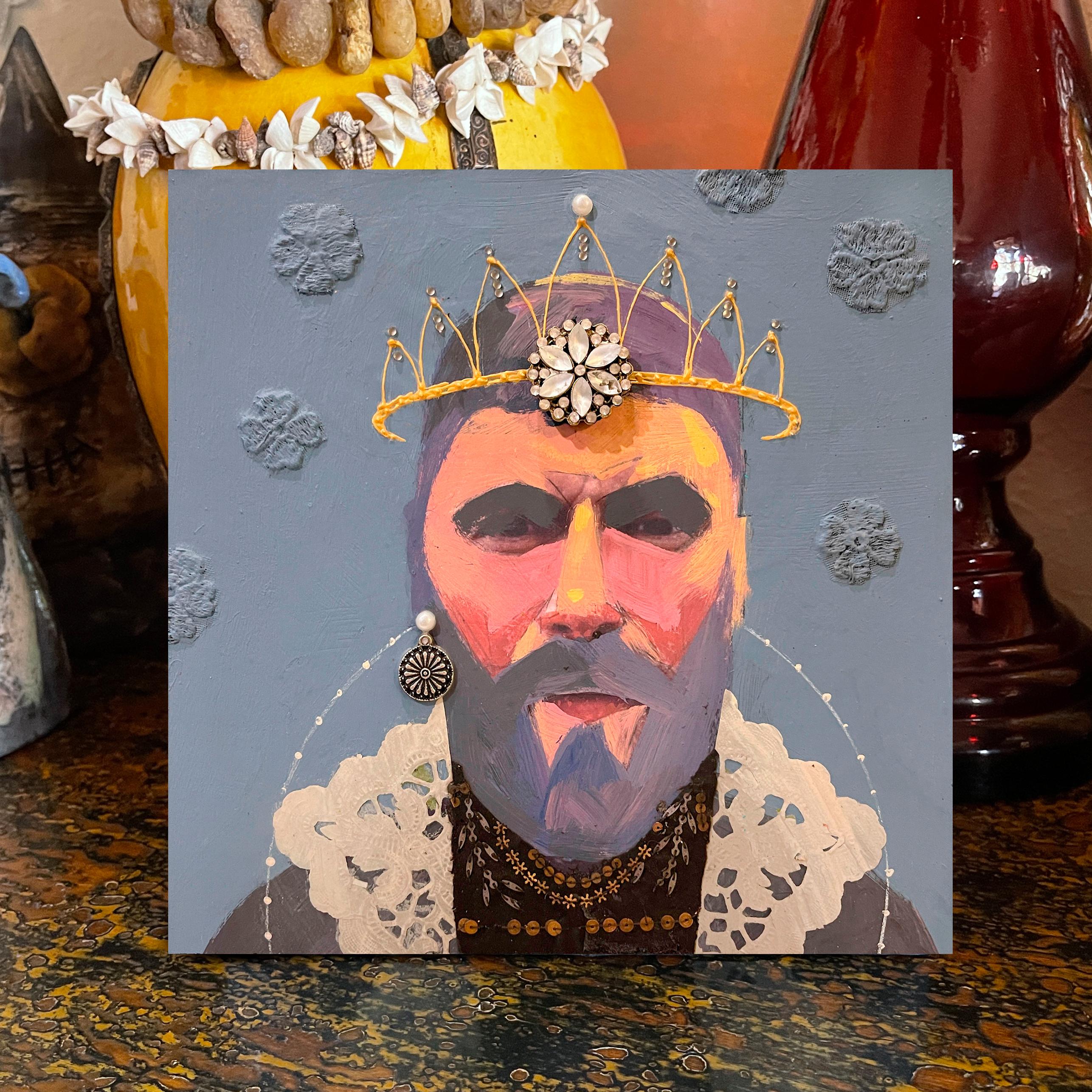 <p>Artist Comments<br>Artist Darlene McElroy creates a portrait depicted as royalty with recurring accents of flowers in his accessories and in the background. 