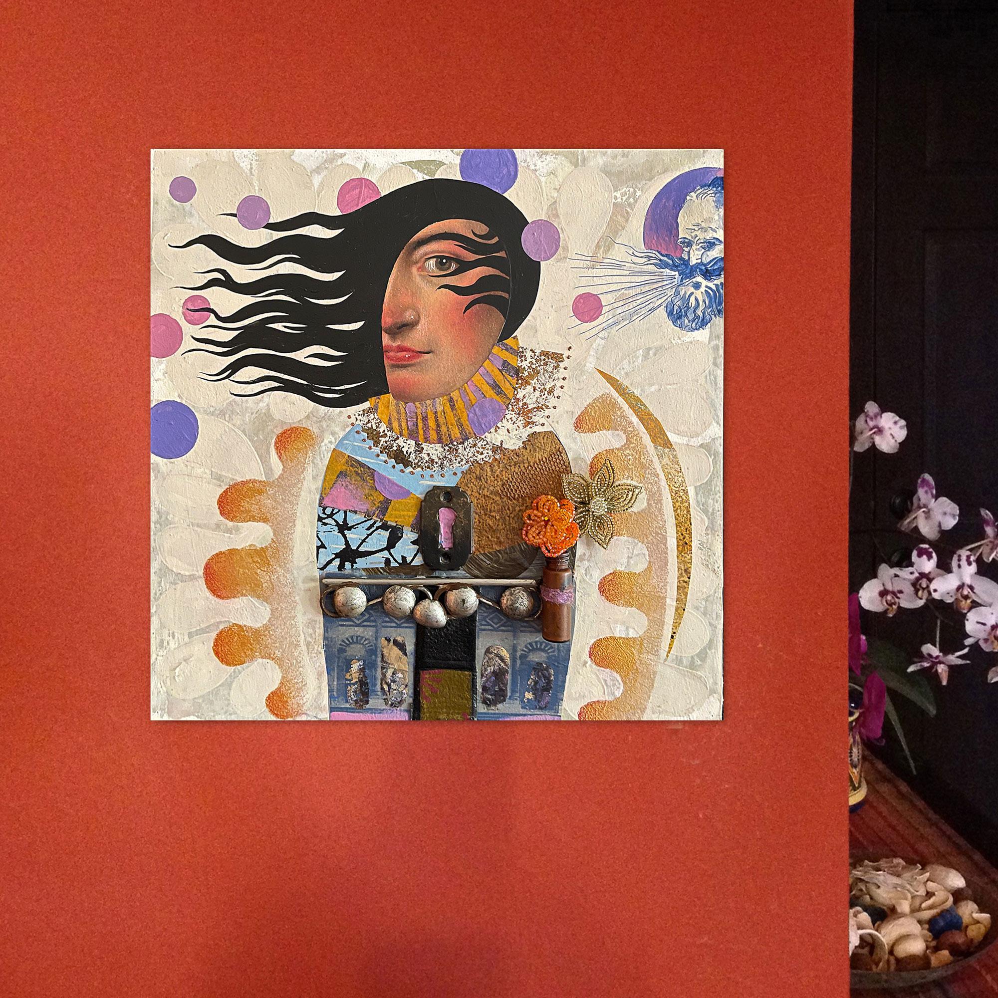 <p>Comentarios del artista<br />La artista Darlene McElroy muestra un retrato contemporáneo de una mujer con el pelo al viento. Atrevidos motivos en colores vibrantes establecen su dinámica silueta. 