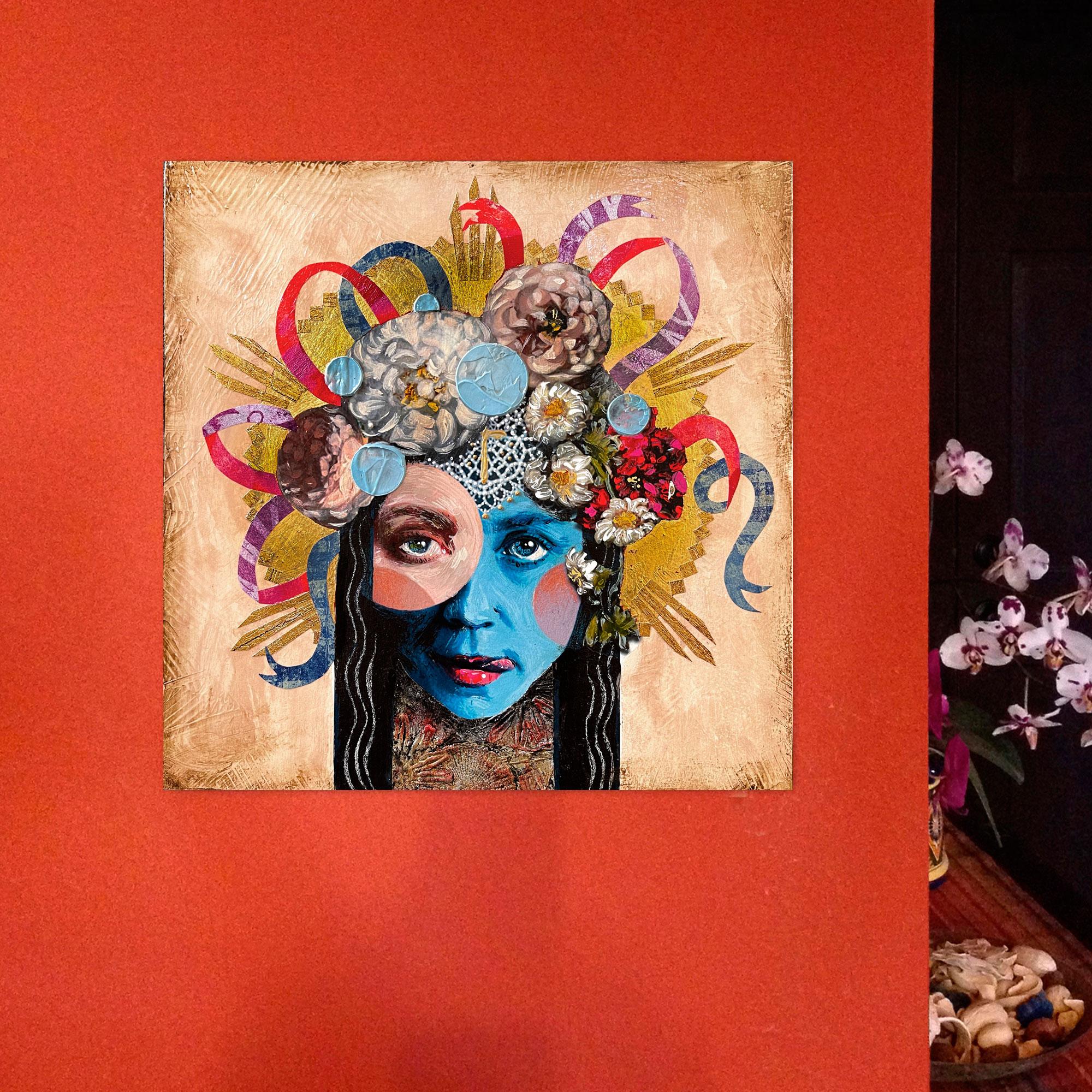 <p>Kommentare des Künstlers<br>In dem expressionistischen Porträt der Künstlerin Darlene McElroy ruht eine verzierte Blumenkrone auf dem Kopf eines jungen Mädchens. 