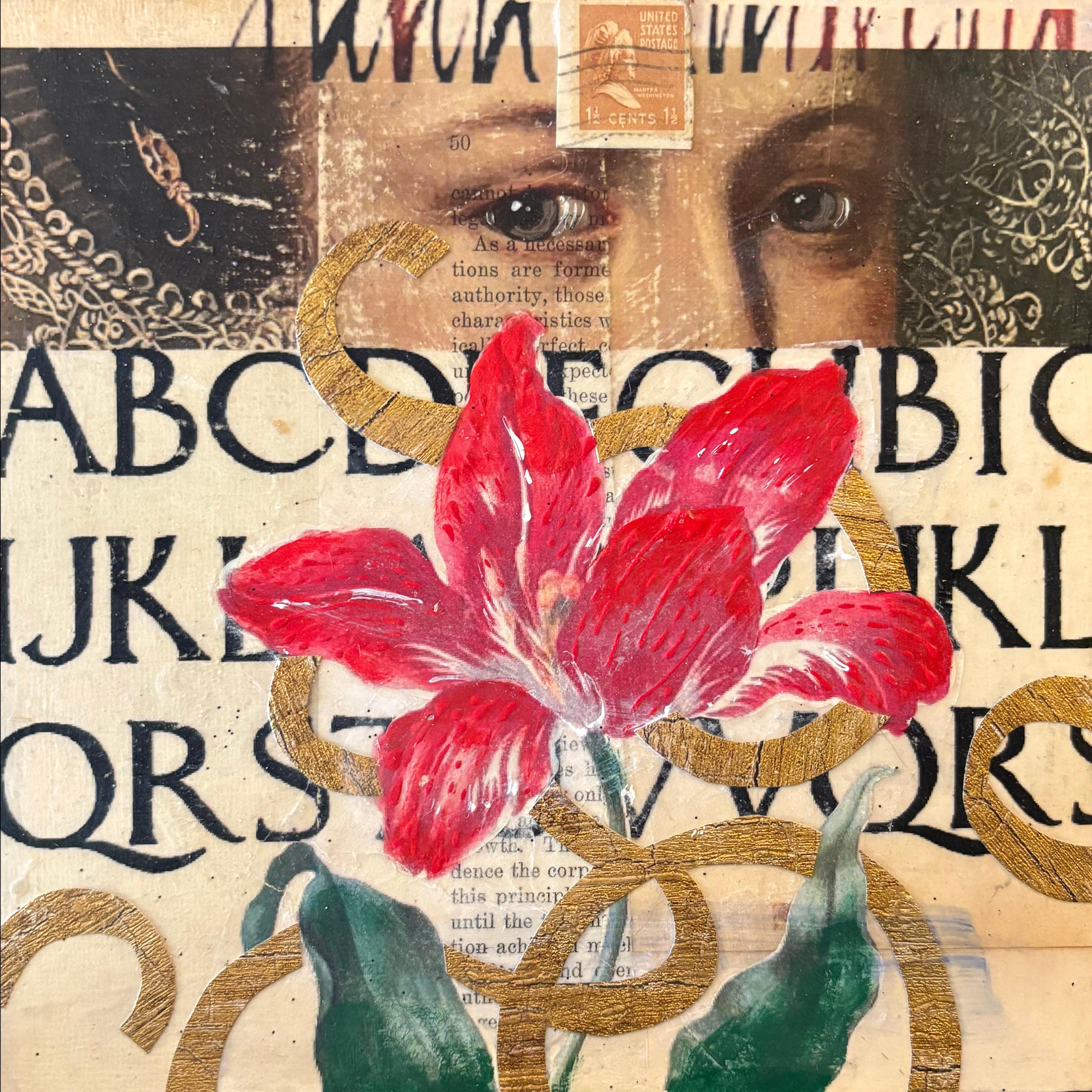 Controllo della visione dietro i fiori, dipinto originale - Mixed Media Art di Darlene McElroy