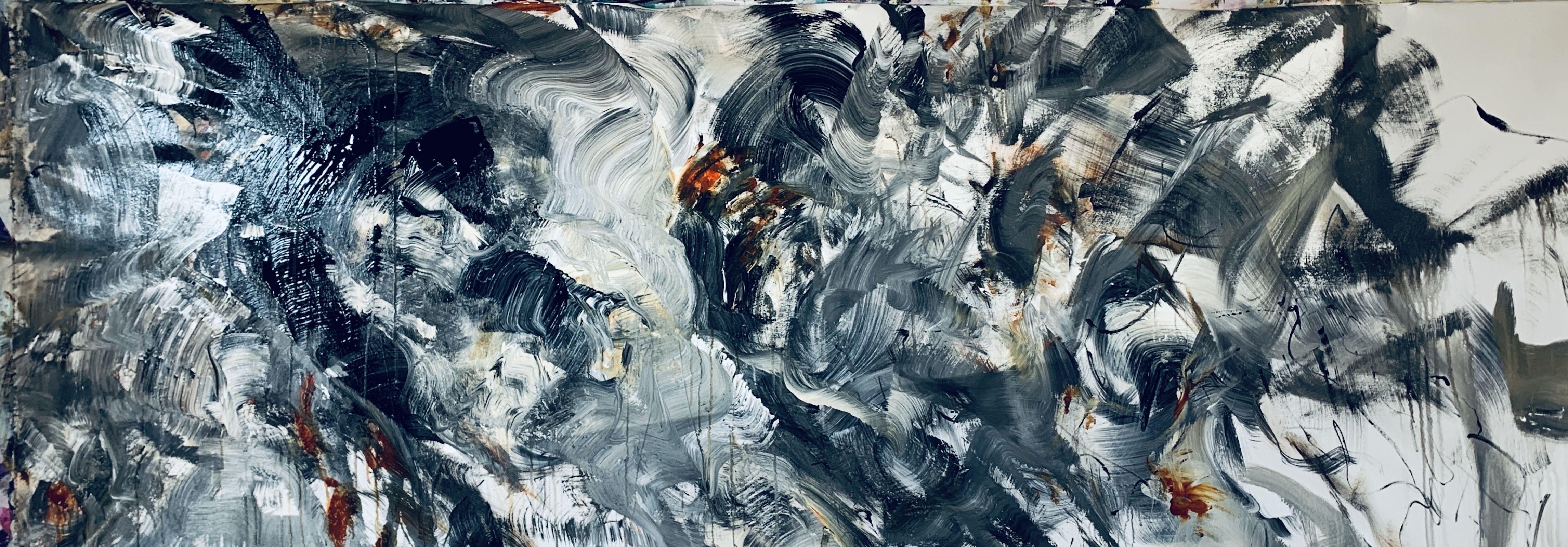 "Whispers"  As if the wind twists and turns there are sounds of nature heard in a calming natural setting. Expect the unexpected with the gestural swirls of warm neutrals in this large original. The artist has not signed on the front of the canvas
