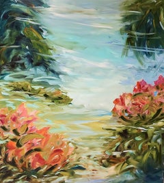 Romance by Monet's Pond, Painting, Oil on Canvas