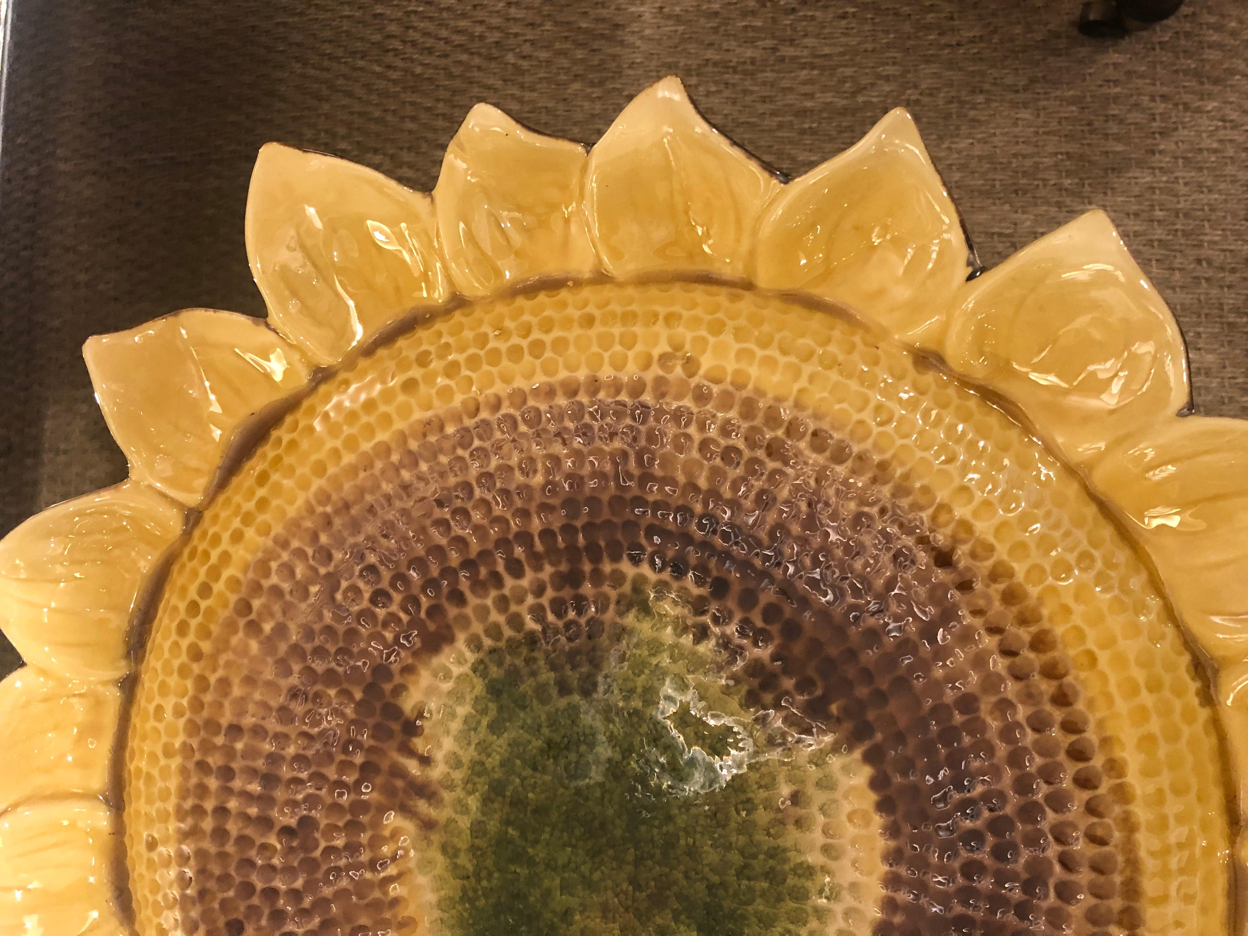 Darling Ceramic Sunflower Side Table with Iron Base In Good Condition In Hopewell, NJ