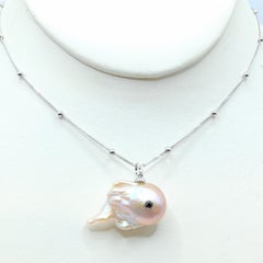 Darling Dragon Spirit: Black Diamond & Pink Baroque Pearl 18K White Gold Pendant
