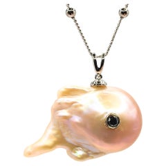 Darling Dragon Spirit: Black Diamond & Pink Baroque Pearl 18K White Gold Pendant