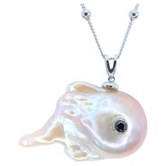 Darling Dragon Spirit: Black Diamond & Pink Baroque Pearl 18K White Gold Pendant