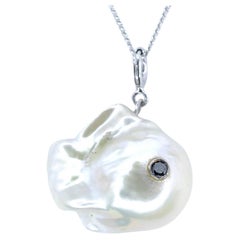 Darling Fish: Black Diamond Baroque Pearl Charm & Pendant in 18K White Gold