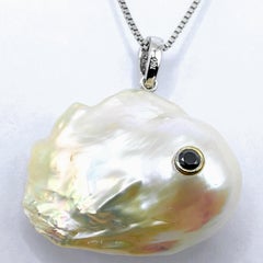 Darling Fish: Black Diamond Baroque Pearl Diamond Bail Pendant in 18K White Gold