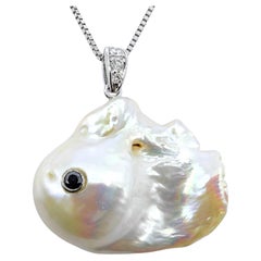 Darling Fish: Black Diamond Baroque Pearl Diamond Bail Pendant in 18K White Gold