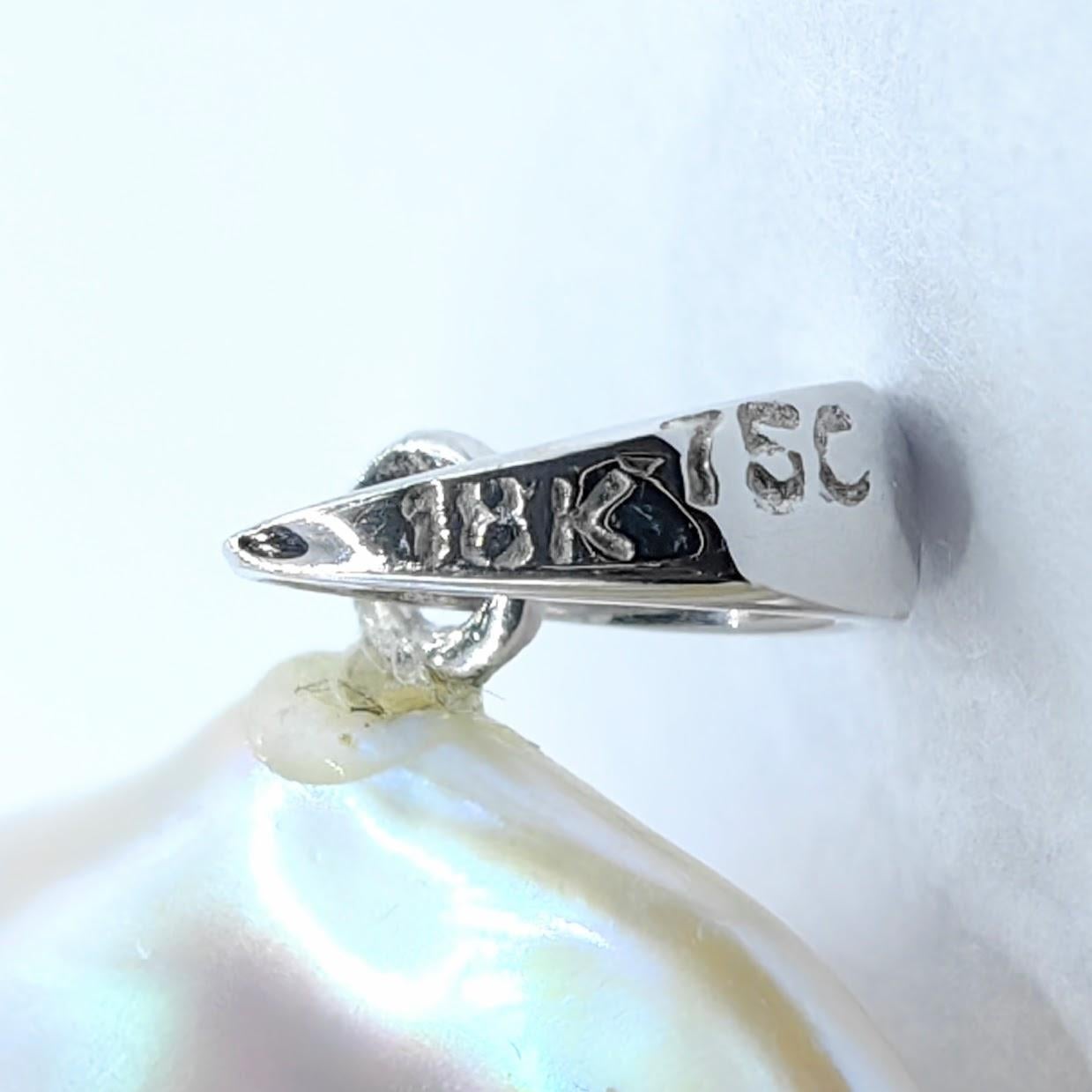 Darling Fish: Black Diamond Baroque Pearl Fish Pendant in 18K White Gold For Sale 5