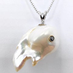 Darling Fish: Black Diamond Baroque Pearl Leaping Koi Pendant in 18K White Gold