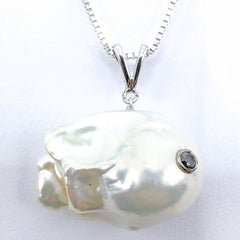 Darling Fish: Black Diamond Iridescent Baroque Pearl Diamond Pendant in 18K Gold