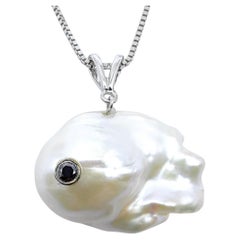 Darling Fish: Black Diamond Iridescent Baroque Pearl Diamond Pendant in 18K Gold