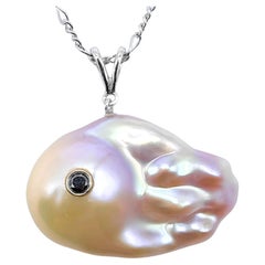 Darling Fish XL : Black Diamond Pink Champaign Baroque Pearl 18K Gold Pendant
