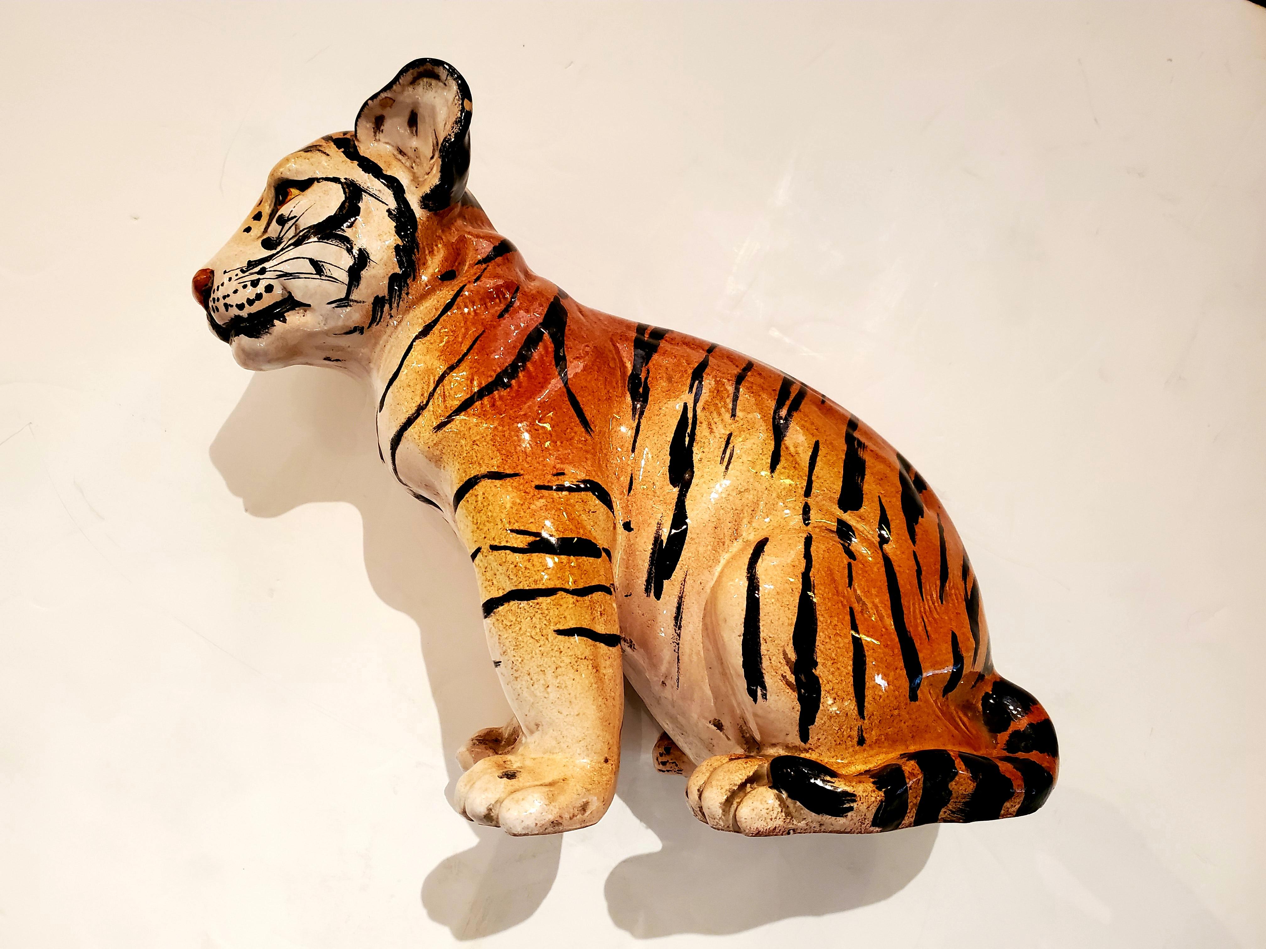 Darling Italian Ceramic Tiger Cub Sculpture 2