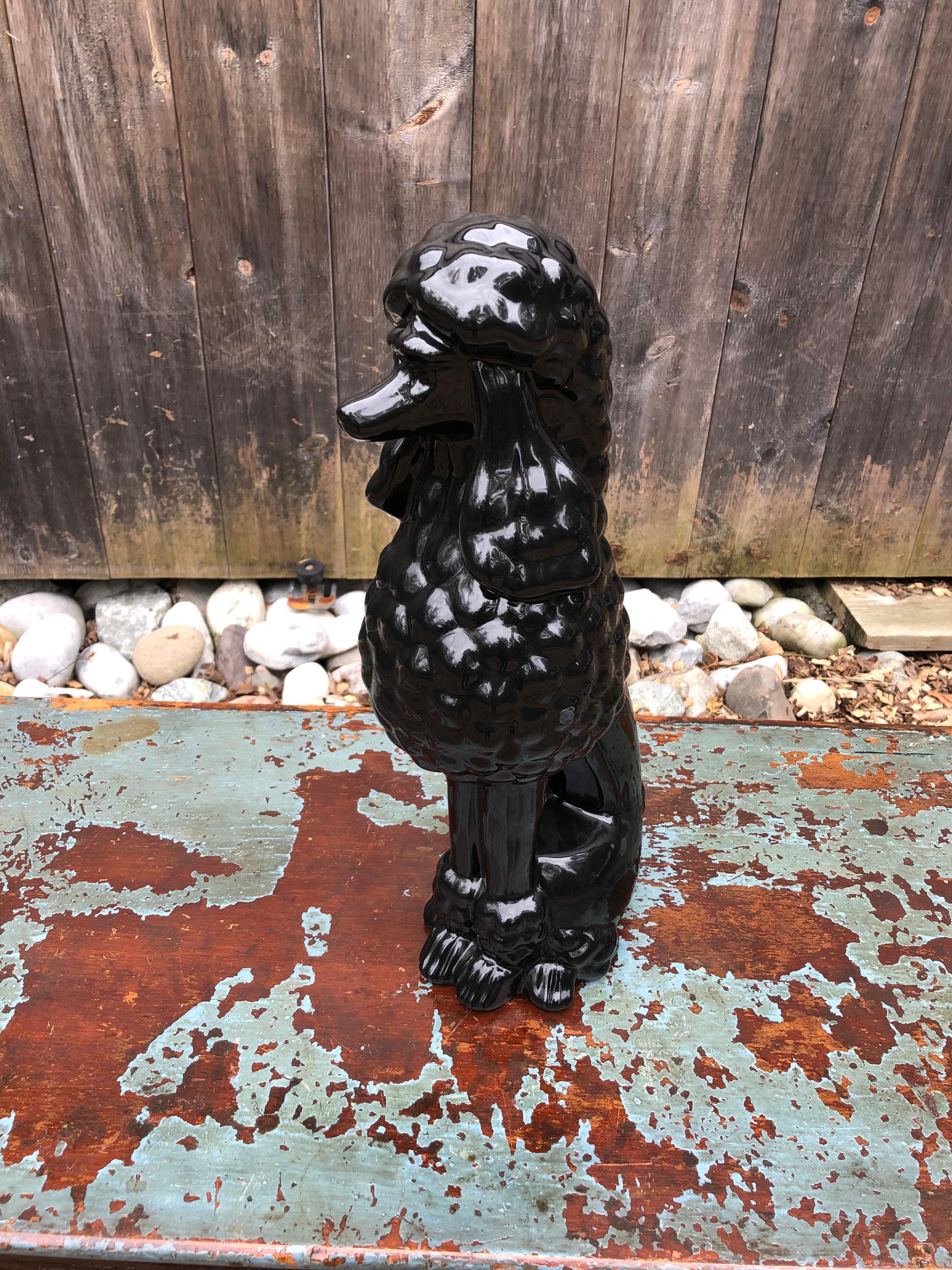 Darling Large Black Porcelain Poodle Sculpture In Excellent Condition In Hopewell, NJ