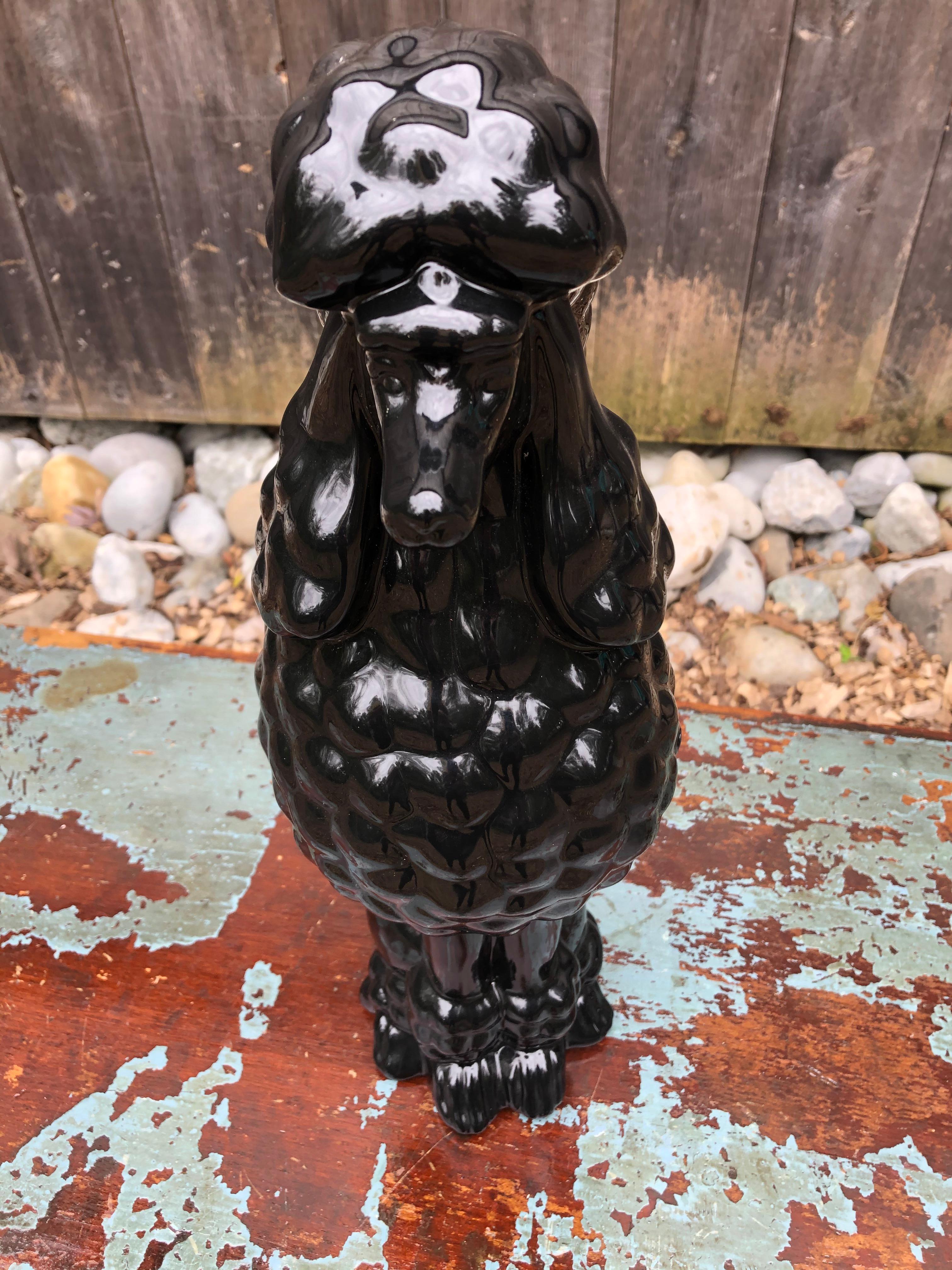 Mid-20th Century Darling Large Black Porcelain Poodle Sculpture