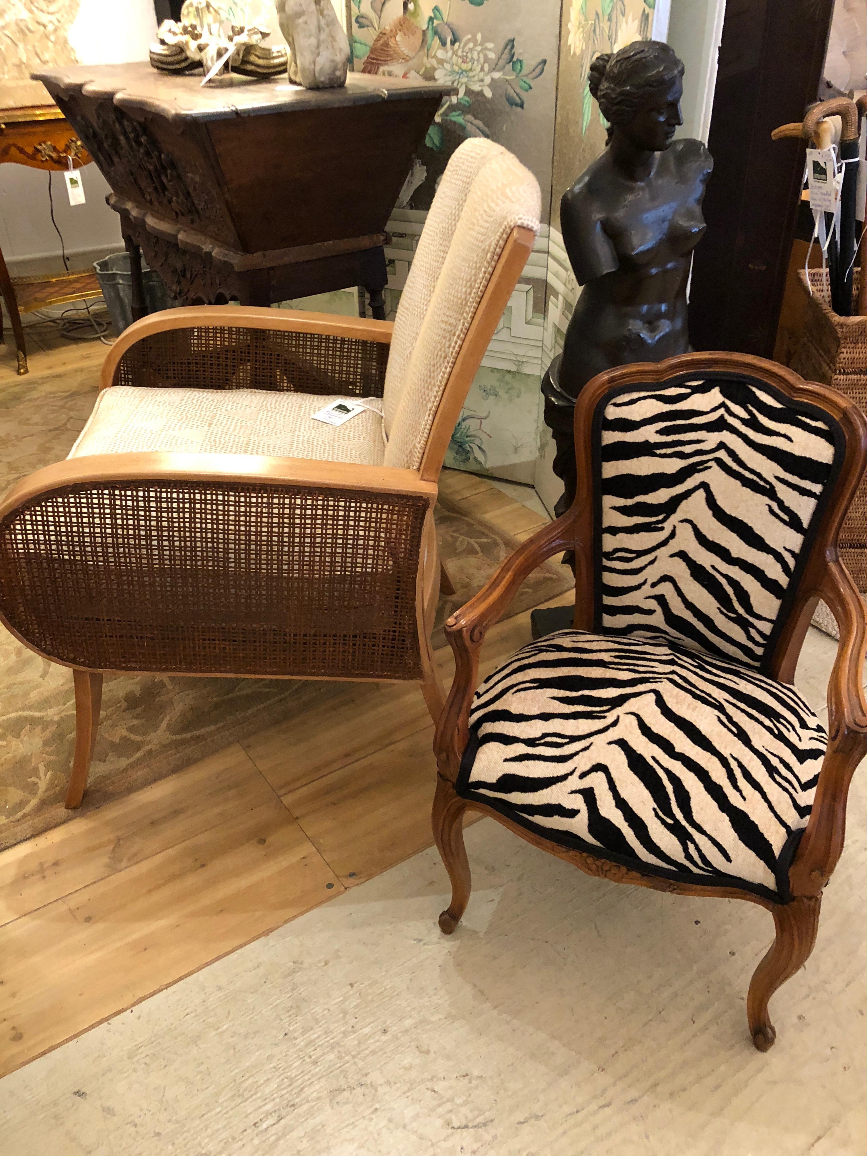 Upholstery Darling Mini Child Size French Bergère in Schnazzy Faux Zebra