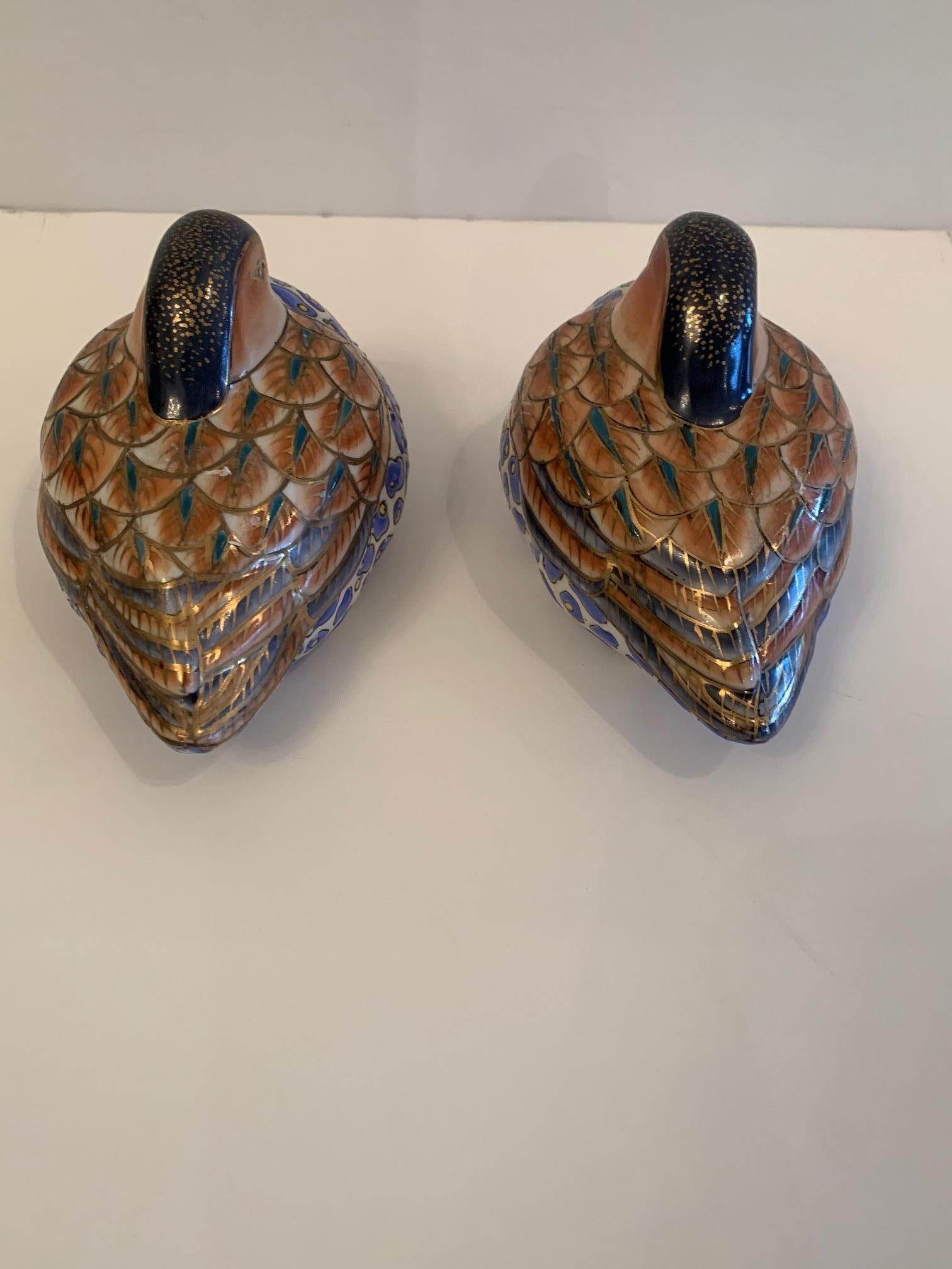 Chinese Export Darling Pair of Imari Style Porcelain Birds
