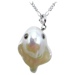 Darling Phantom: Schwarzer Diamant Barock Perle 18K Weißgold Geist Charme/Anhänger