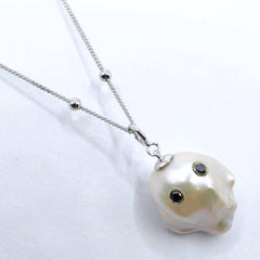 Darling Phantom: Black Diamond Baroque Pearl Ghost Charm Pendant 18K White Gold