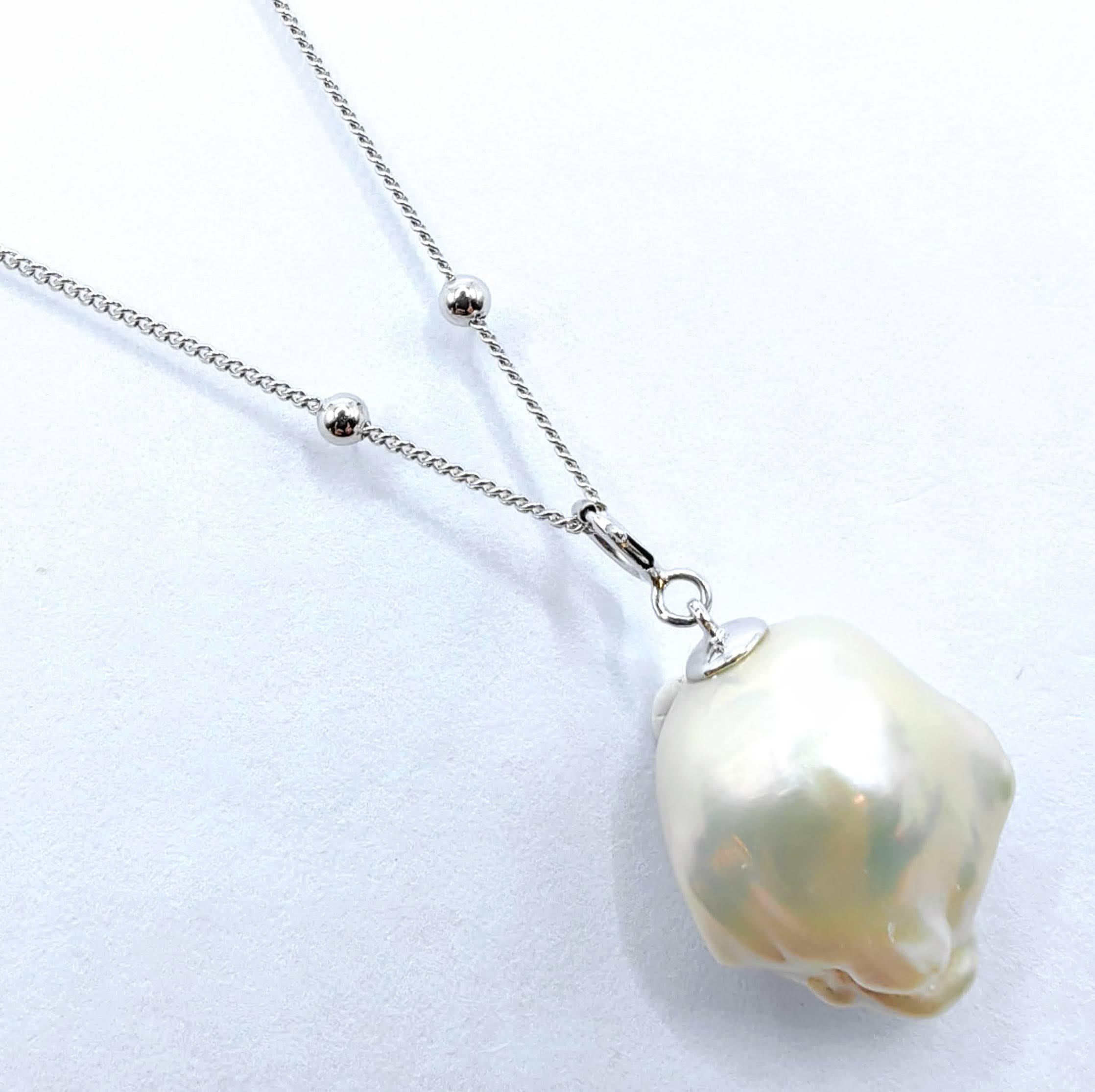 Contemporary Darling Phantom: Black Diamond Baroque Pearl Ghost Charm Pendant 18K White Gold For Sale
