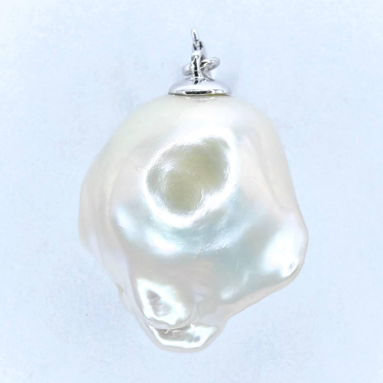 Women's or Men's Darling Phantom: Black Diamond Baroque Pearl Ghost Charm Pendant 18K White Gold For Sale
