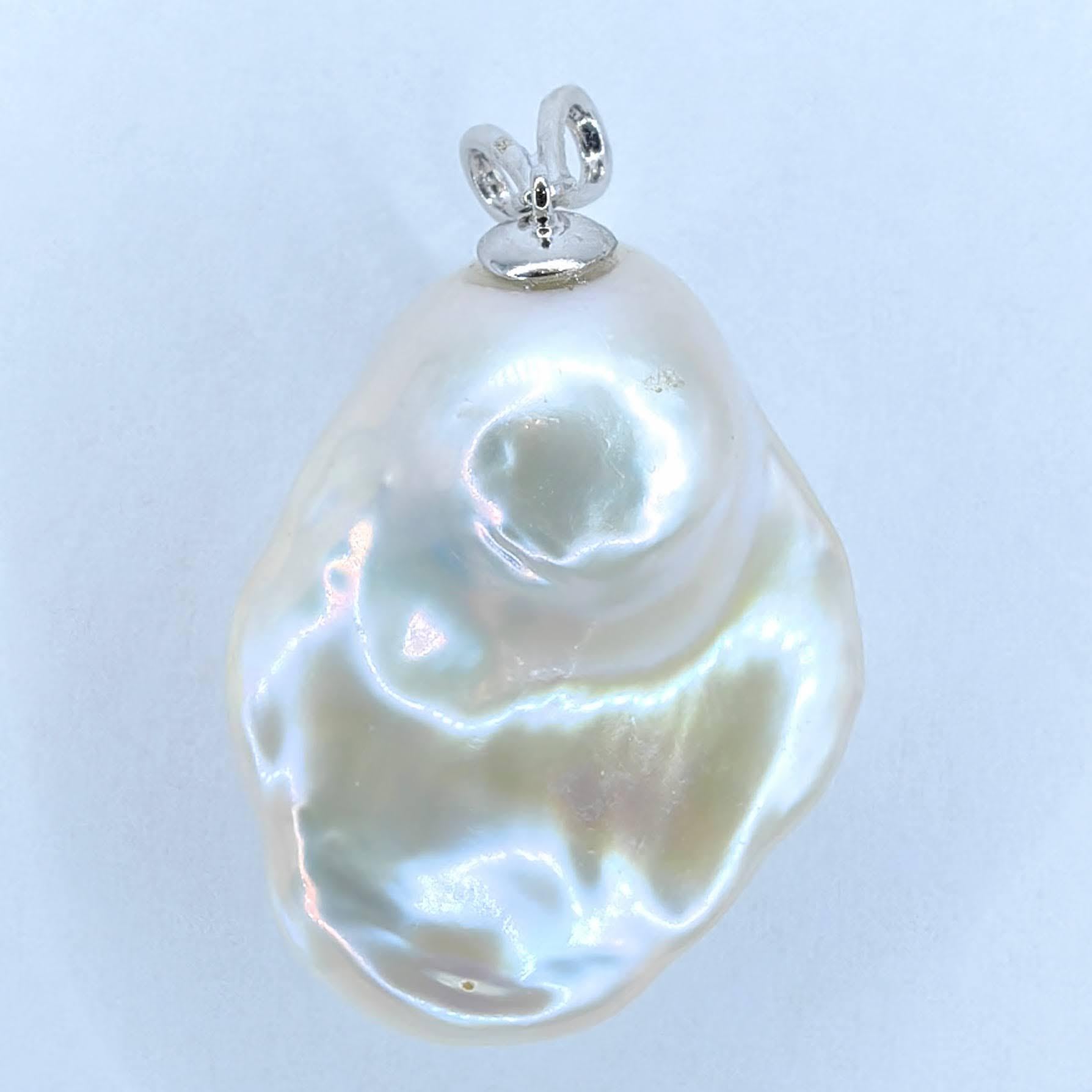 Contemporary Darling Phantom: Black Diamond Baroque Pearl Ghost Pendant in 18K White Gold