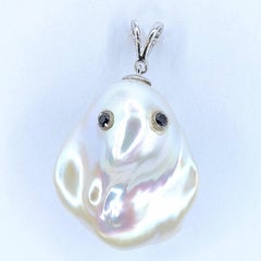 Darling Phantom: Black Diamond Baroque Pearl Ghost Pendant in 18K White Gold