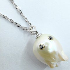 Darling Phantom: Black Diamond Baroque Pearl Ghost Pendant in 18K White Gold